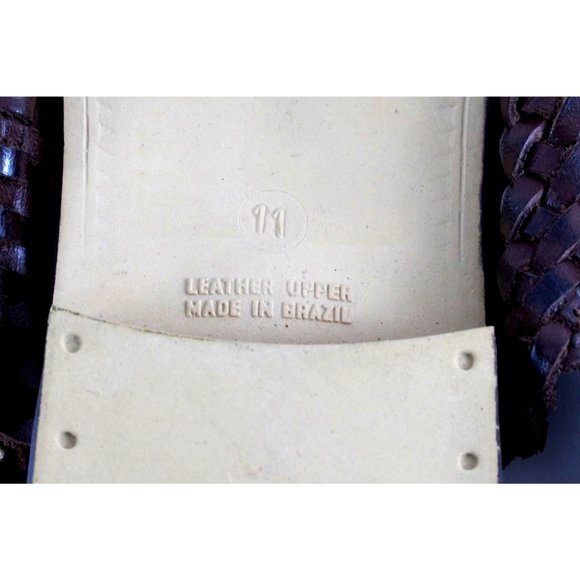 Woven Leather Sandals, T-Strap Slingbacks, Womens Size 11 Shoes, Brown Huarache - Picture 7 of 7